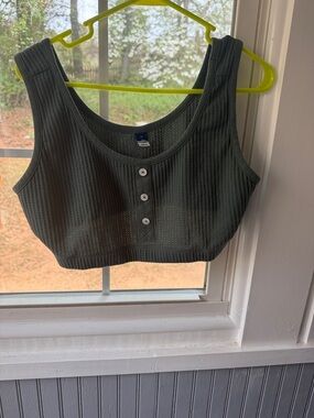 Old Navy Ribbed Button-Front Crop Tank Top - Dark Green